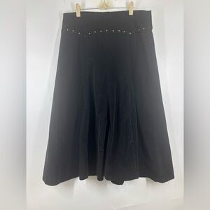NWOT Hikit Jeans Rivet Studded Black Corduroy Long A-Line Pleated Skirt 10